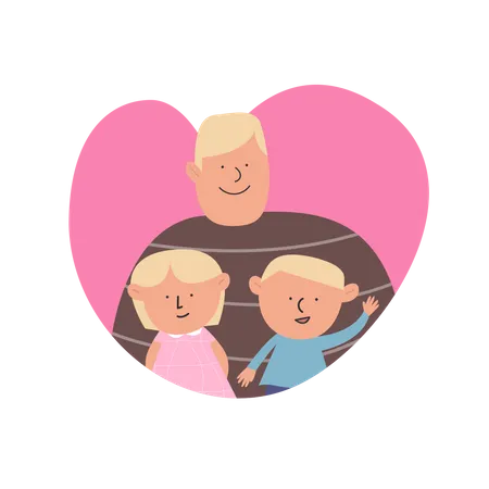 Children with their father  Illustration