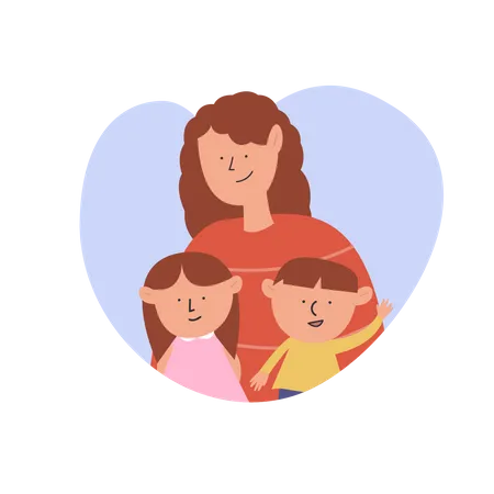 Children with their mom  Illustration