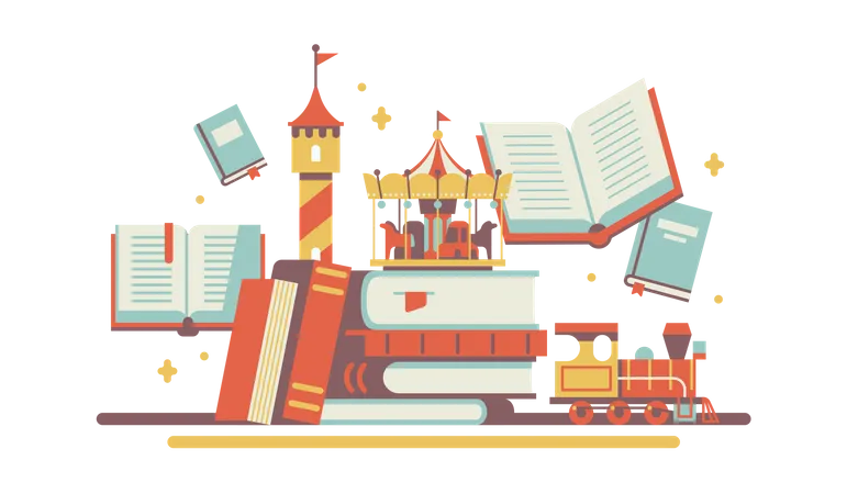 Children's books and stories with all kinds of books  Illustration