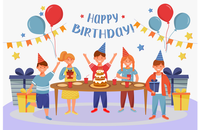 Children's Celebrating Birthday Party Illustration