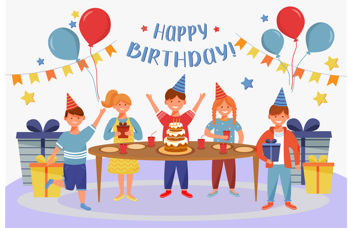 Children's Celebrating Birthday Party  Illustration