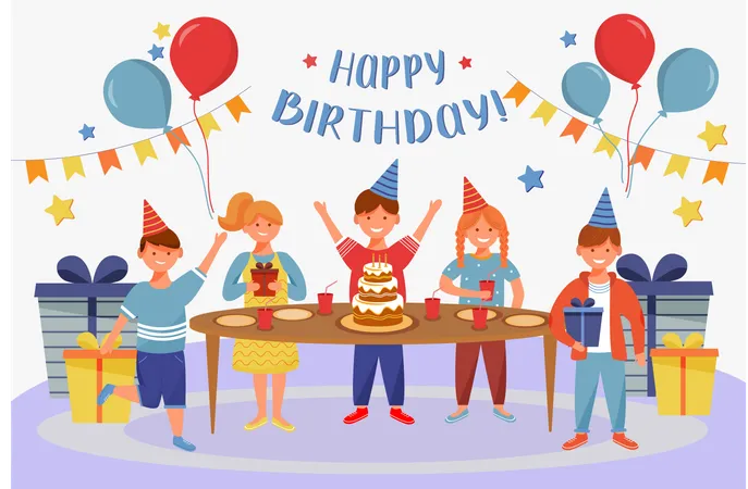 Children's Celebrating Birthday Party  Illustration