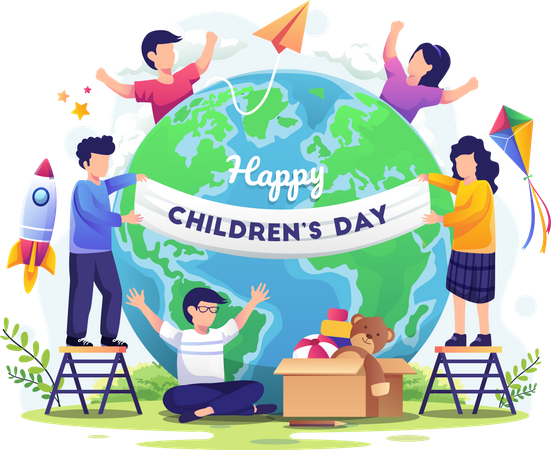 Childrens celebrating childrens day Illustration