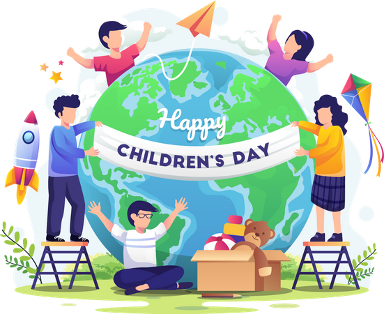 Childrens celebrating childrens day  Illustration