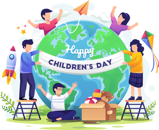 Childrens celebrating childrens day  Illustration