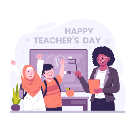 Childrens celebrating teachers day  Illustration