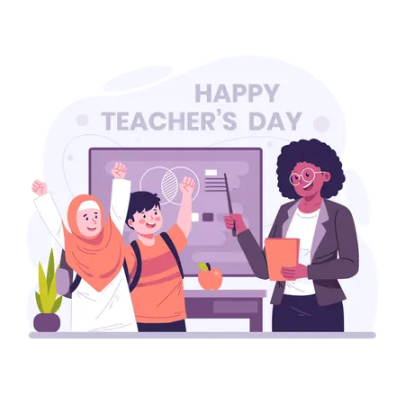 Childrens celebrating teachers day  Illustration