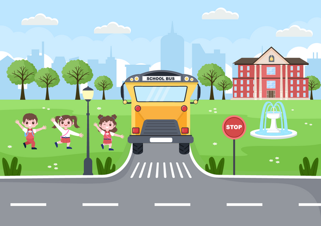 Children's going to school  Illustration