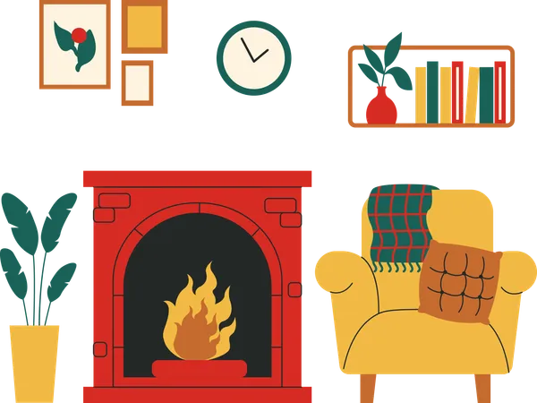 Chimenea con sofá  Ilustración