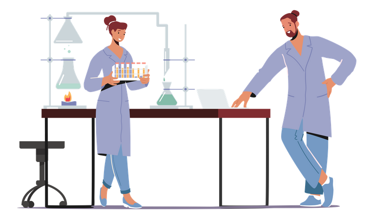 Chimistes menant des expériences et des recherches scientifiques en laboratoire  Illustration