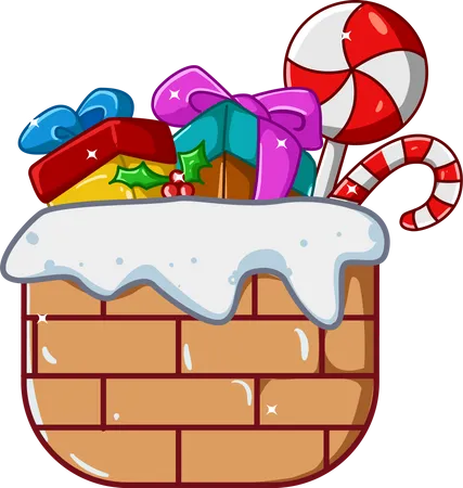 Chimney filled with Christmas gifts  Illustration