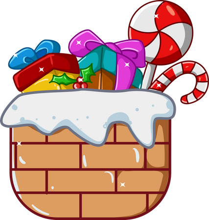 Chimney filled with Christmas gifts  Illustration