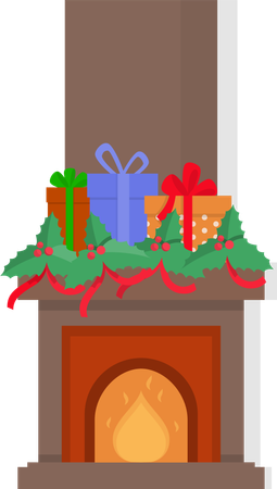 Chimney with Presents on Top Fireplace Isolated  Illustration