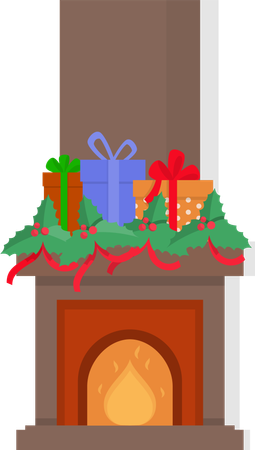 Chimney with Presents on Top Fireplace Isolated  Illustration