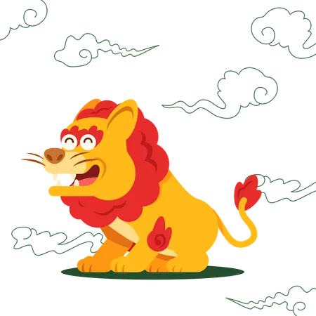 Chinese Beast Mythology Lion Cartoon Character Illustration