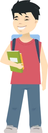 Chinese boy holding books going to school  Illustration