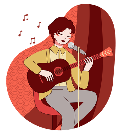 Chinese boy is singing song  イラスト