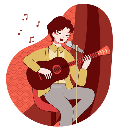 Chinese boy is singing song  Illustration