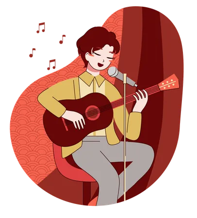 Chinese boy is singing song  Illustration