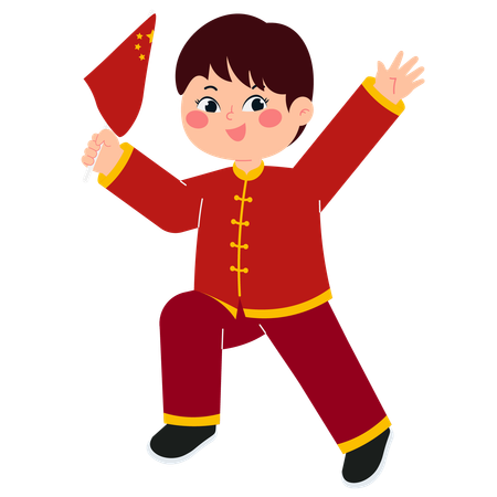 Chinese Boy With Flag  Illustration