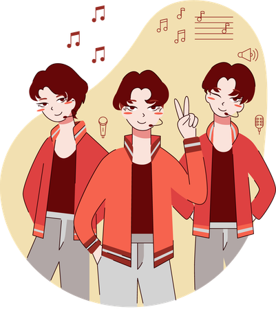 Chinese boys are performing at music concert  イラスト