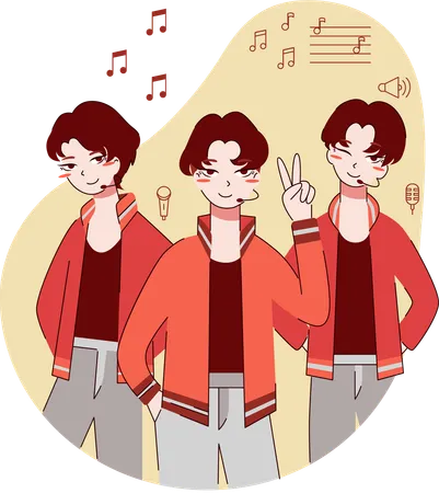 Chinese boys are performing at music concert  イラスト