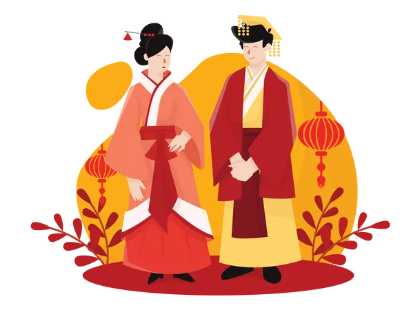 Chinese couple Illustration