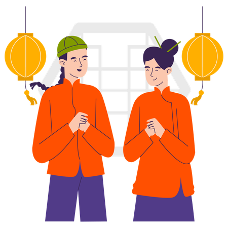 Chinese Couple doing prayer  Illustration