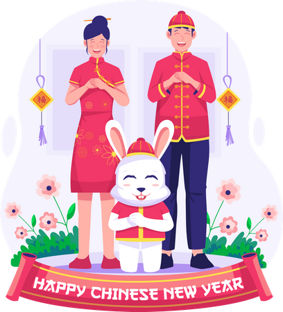 Chinese couple doing salute etiquette  Illustration