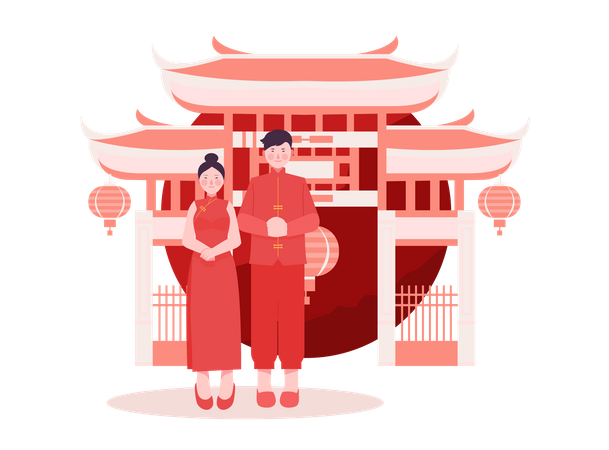 Chinese couple in traditional clothes Illustration