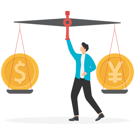 Chinese currency symbol on scale is heavier than dollar  Illustration