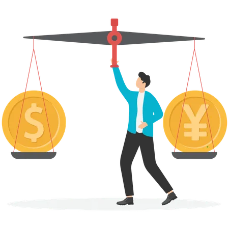 Chinese currency symbol on scale is heavier than dollar  Illustration