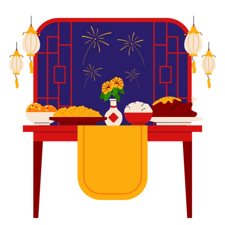 Chinese Dinner Table  Illustration