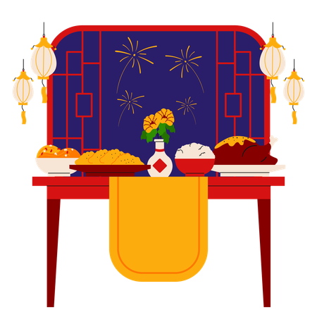 Chinese Dinner Table Illustration