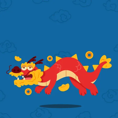 Red Dragon Character Celebrating Chinese New Year Illustration