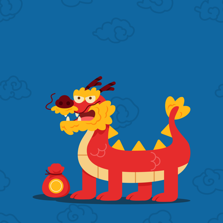 Chinese Dragon with coin bag  Illustration