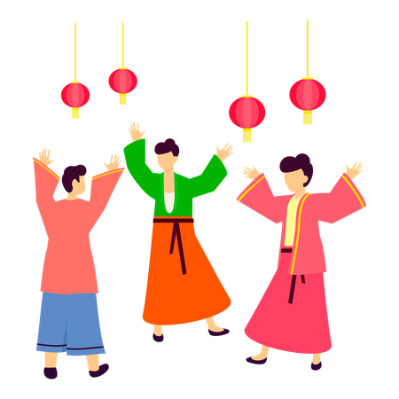 Chinese people enjoying dress up party  Illustration
