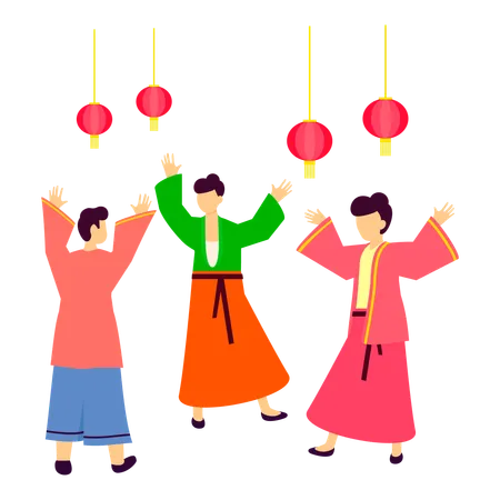 Chinese people enjoying dress up party  Illustration