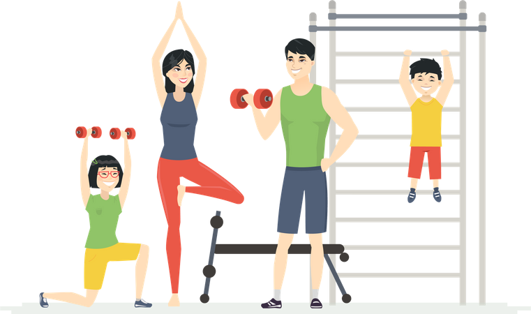 Chinese family at the gym Illustration