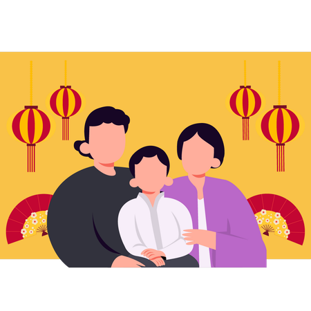 Chinese family celebrating New Year  Illustration