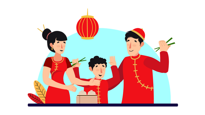 Chinese Family celebrating New Year  Illustration