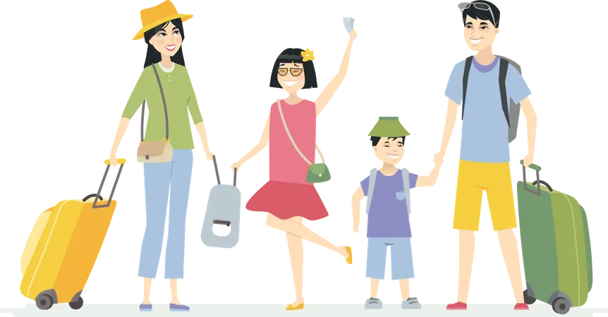 Chinese family going on holiday Illustration