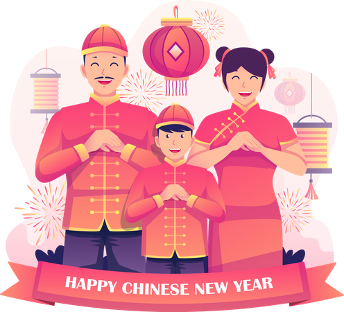 Chinese Family greeting new year  Illustration