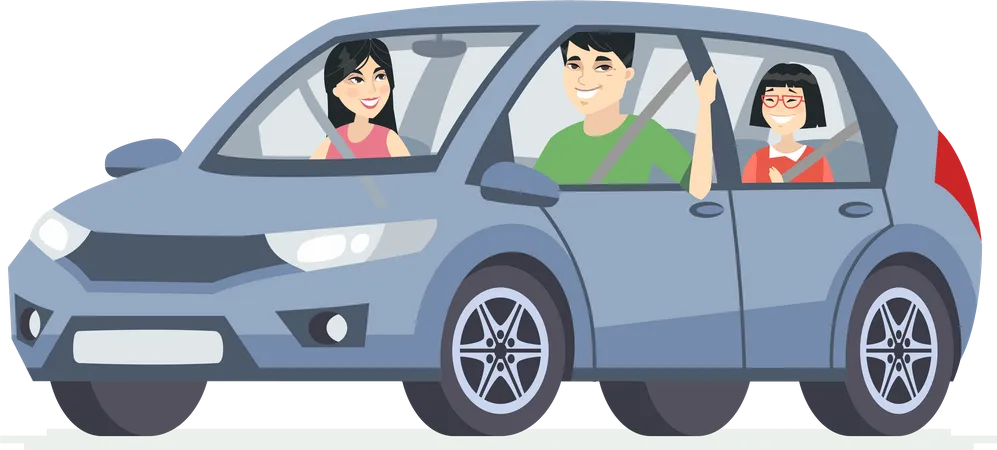 Chinese family in the car Illustration