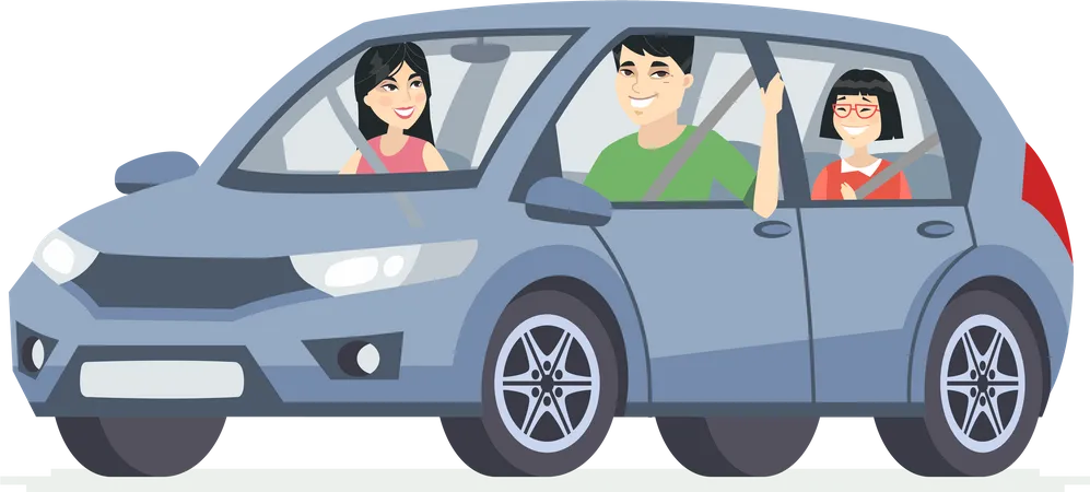 Chinese family in the car  Illustration