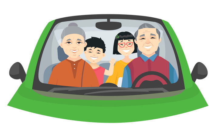 Chinese family on a trip  Illustration