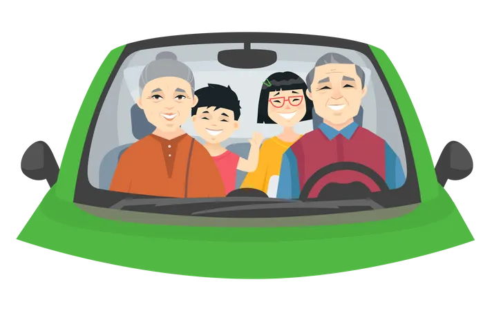 Chinese family on a trip Illustration