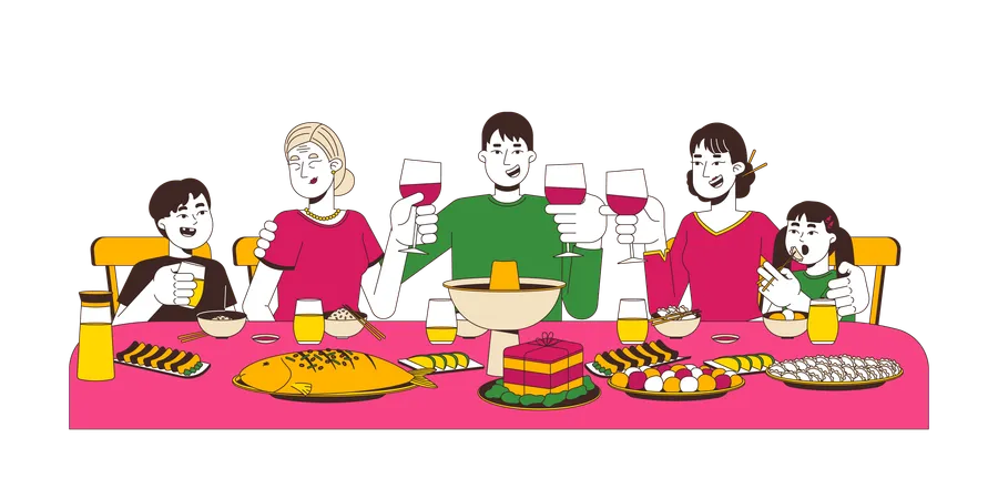 Chinese family reunion dinner  Illustration