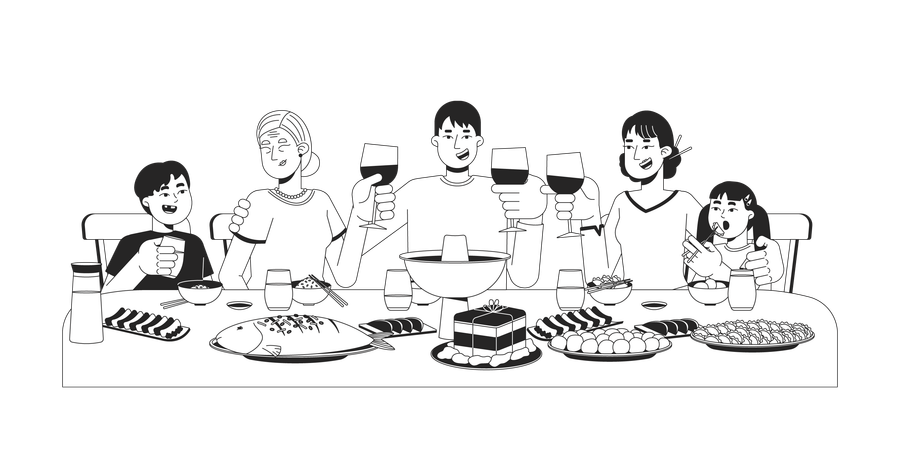 Chinese family reunion dinner  Illustration