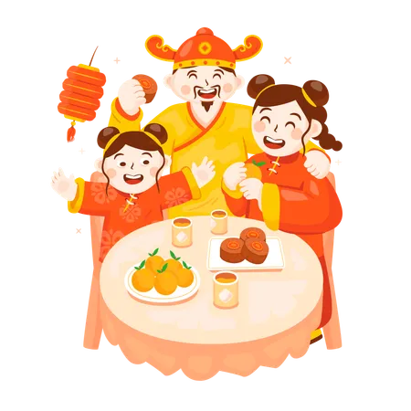 Chinese family reunion on New year  Illustration